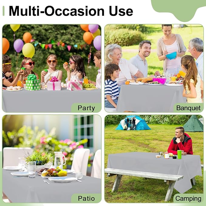 misaya 10 Packs Disposable Plastic Table Cloth, 54 x 108 Inch Waterproof Rectangle Tablecloth, Leakproof & Sturdy Decorative Table Covers for Easter, Picnic, Party and Outdoor, Grey