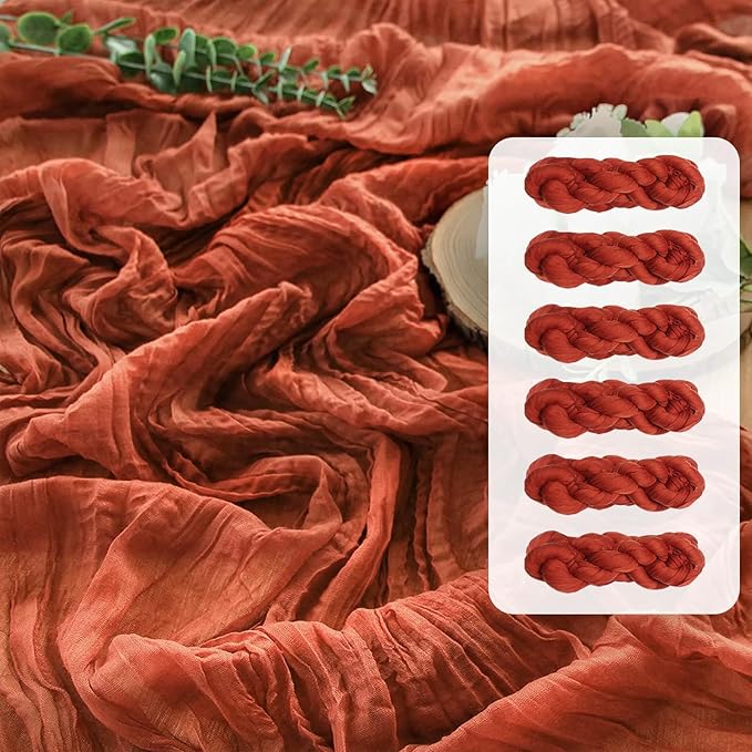 FEXIA 6 Pack Terracotta Table Runner 35x120 Inches Rust Cheesecloth Table Runner Rustic Burnt Orange Gauze for Boho Wedding Decor Reception Bridal Shower Centerpiece Engagement (Terracotta)