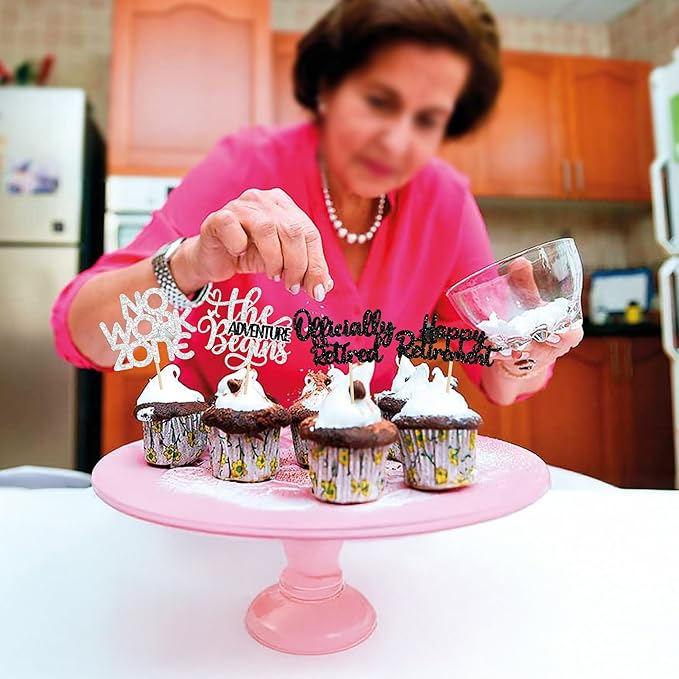 24Pcs Happy Retirement Cupcake Toppers Officially Retired Cake Toppers No Work Zone Adventure Begins Cupcake Picks Retirement Theme Farewell Birthday Party Decorations Supplies Silver