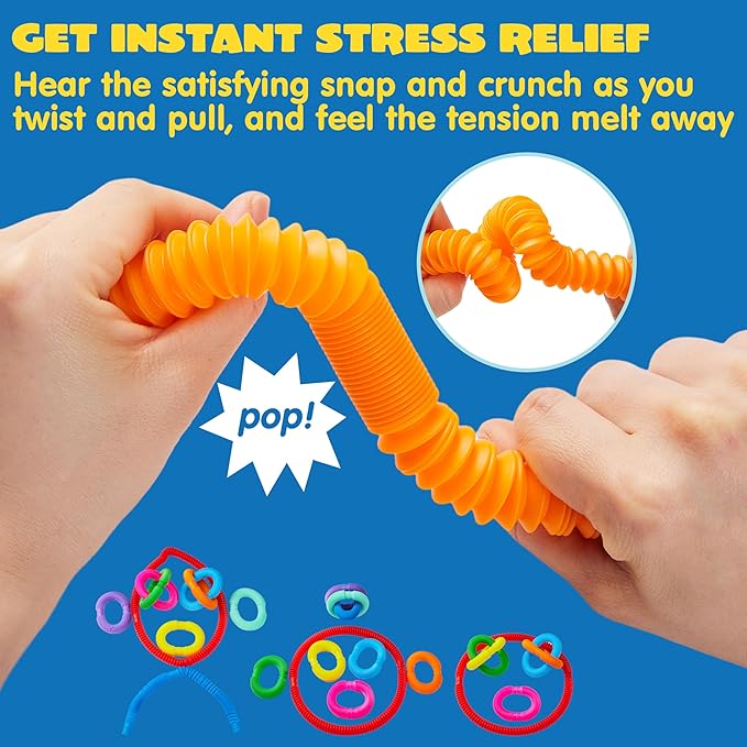 JOYIN 36 Pack Pop Tubes, Sensory Toys (Small) Fidget Toys Party Favors - 9 Colors, Creativity Learning & Fun for Toddler Kids - Perfect for Easter Goodie Bags, Classroom School Reward