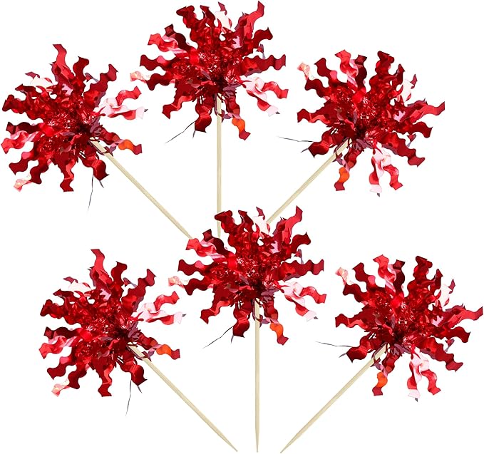 Gyufise 30Pcs Foil Firework Cupcake Toppers Sparkle Tinsel Cake Toppers Tinsel Drink Cake Decoration Cocktail Picks for Birthday Wedding Graduation Party Supplies Red