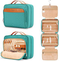 COOSKY Travel Hanging Toiletry Bag for Women, Cruise Ship Essentials, with Jewelry Organizer, Extra Large Makeup Dopp Kit, Waterproof Cosmetic Bags, Toiletries Kit Set with Trolley Belt, Blue
