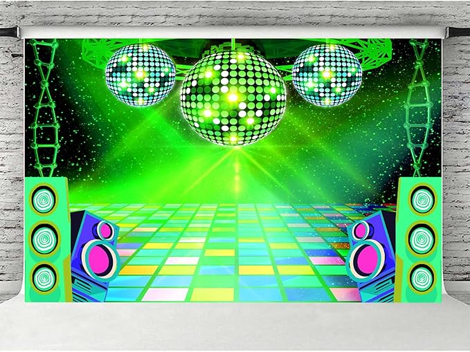 Dance Party Backdrop Retro 80s 90s Theme Stage Dance Ball Music Birthday Party Decoration DJ Photography Background 10X8 ft for Baby Shower Picture Photo Shoot Polyester Fabric, Blue