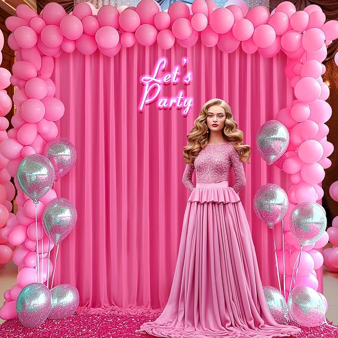 8x10FT Hot Pink Backdrop Curtains for Wedding Parties, Wrinkle Free Polyester Fuchsia Photography Backdrop Drapes for Baby Shower Birthday Parties Valentines Decorations 4x10ft,2 Panels