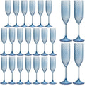 24 Pack Plastic Champagne Flutes Vintage Light Blue Goblet Champagne Glasses Unbreakable Wedding Toasting Glasses Diamond Wine Glasses Crystal Wine Cups Clear Drinking Glasses 5.5 OZ for Bridal Shower