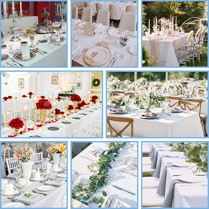 Kesfey 2 Packs White Table Cloths Rectangle 70 x120 inch Washable Polyester Fabric White Tablecloths for 6-8 Ft Tables Stain and Wrinkle Resistant Reusable Table Covers for Parties Wedding Banquet