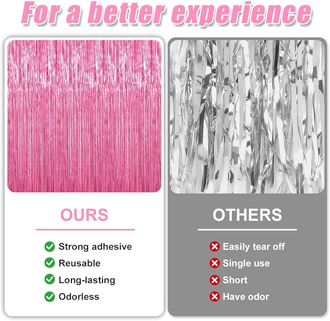 Crosize 8 Pack 3.3 x 9.9 ft Pink Foil Fringe Curtains Party Decorations, Pink Tinsel Curtain Backdrop for Valentine‘s Day Parties, Door Streamers, Glitter Streamer Backdrop for Birthday