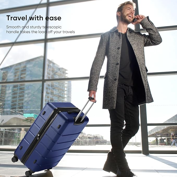 OLIXIS 24 Inch Luggage, Hardside Suitcase with Spinner Wheels, Lightweight ABS Hard Shell Checked Luggage, TSA Approved Lock, Expandable Medium Suitcase for Travel & Business–Blue