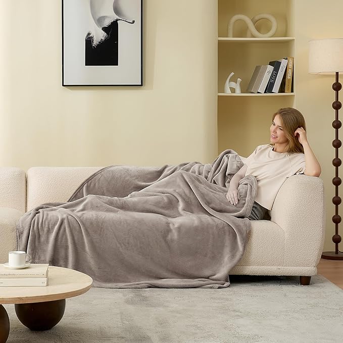 Hansleep Fleece Mocha Brown Full Blanket, Super Soft Flannel Fuzzy Plush Cozy Blanket for All Seasons, Mocha Brown, Full 84x90 Inches