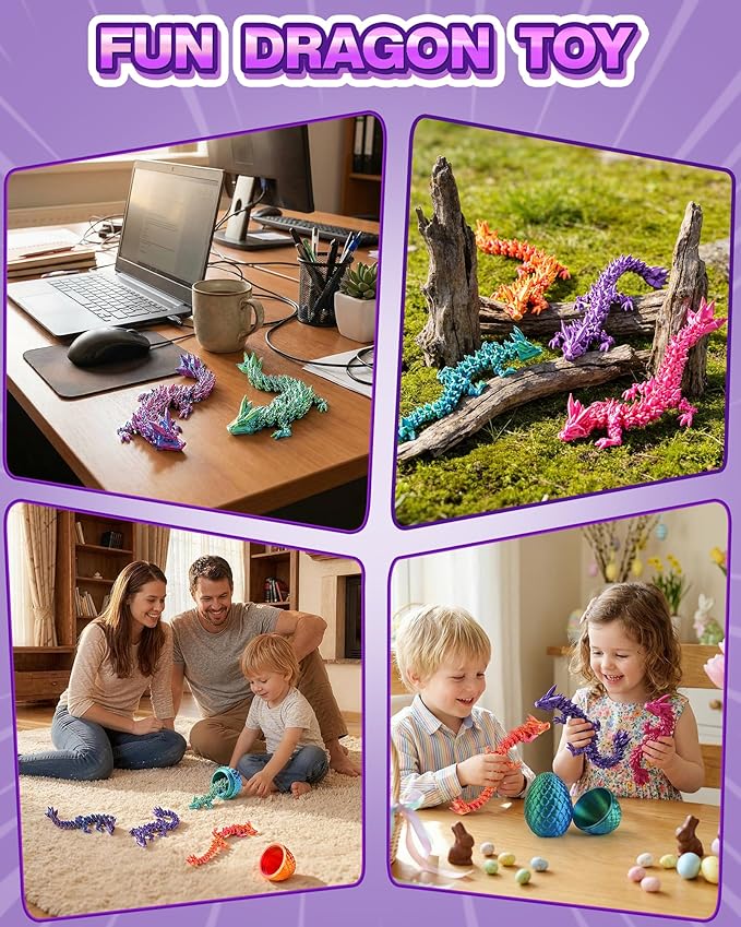 12PACK 3D Printed Dragon Eggs, Easter Basket Stuffers for Children and Teens, Unique Easter Toys & Gifts for Boys, Mini Articulated Dragon Toys for Kids.