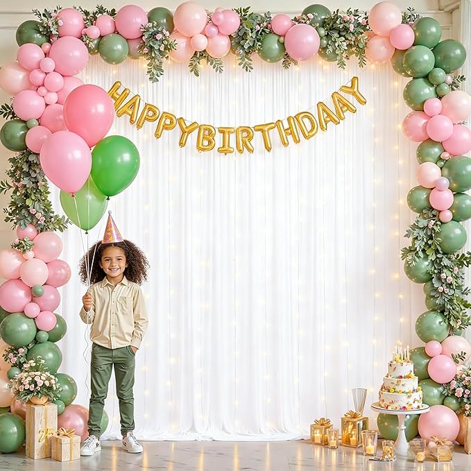 20x10FT White Backdrop Curtains with Lights for Parties,Wrinkle Free Wedding Photo Backdrop Curtains for Baby Shower Birthday Ceremony Reception Home Party Decorations-5ft x 10ft,4 Panels