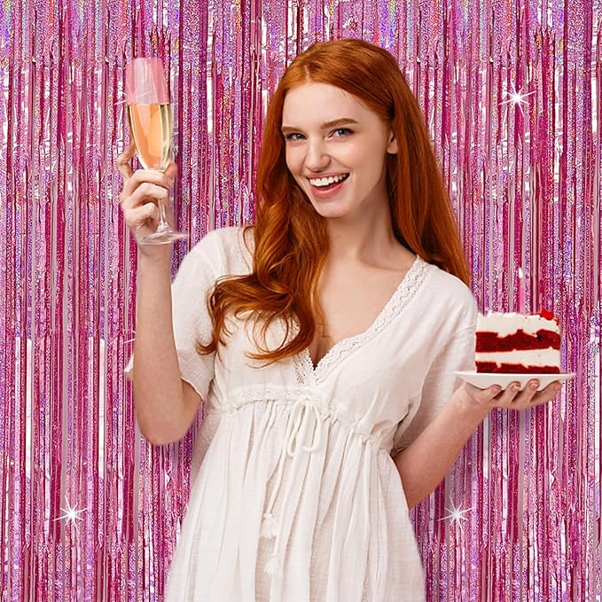 Tinsel Curtain Party Backdrop Pink Birthday Decorations 5 Packs Glitter Foil Fringe Curtain Party Decor Streamers Photo Booth for Birthday Christmas Wedding Halloween Graduation Decorations