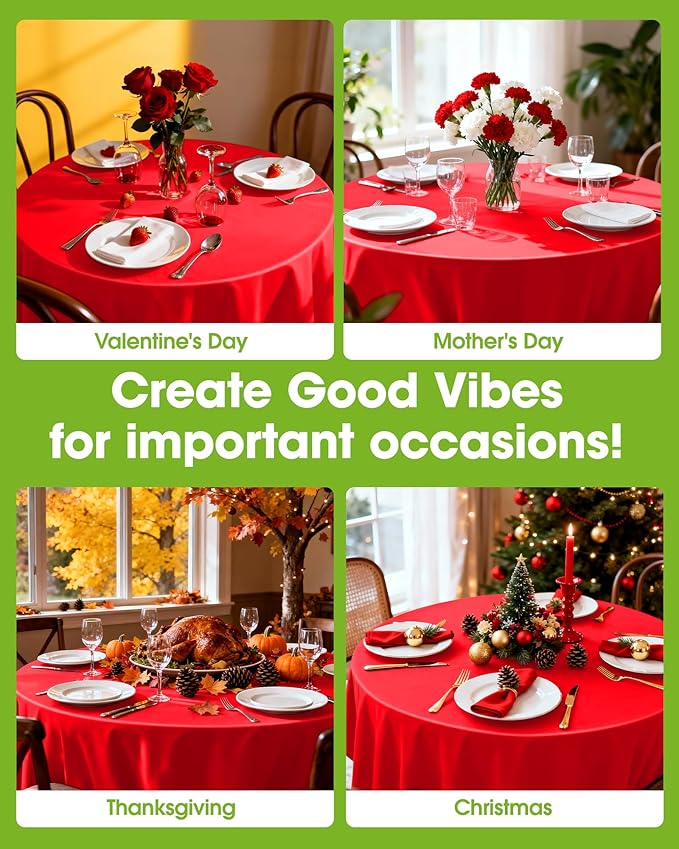Pureegg Plastic Table Cloth Disposable 8 Pack, 84'' Round Table Cloths, Valentines Day, Thanksgiving, Christmas Decorations, Fall Tablecloths, Round, Plastic Cover, Leakproof & Sturdy, Red