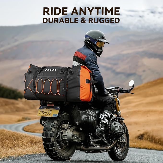 HEETA Waterproof Duffel Bag Motorcycle Dry Bag Backpack, 60L/80L Extra Large Rolltop Travel Duffle Bags with Straps & Handles for Kayaking Rafting Boating Canoeing Camping Gym Beach Cruise Ship