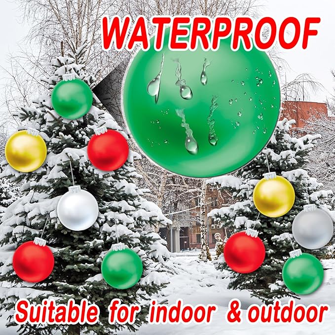 10 PCS Outdoor Decorations, 11 Inch Inflatable Christmas Balls, Festive Ornaments for Front Door Yard, with Pump (Red, Green, White, Gold, Silver)