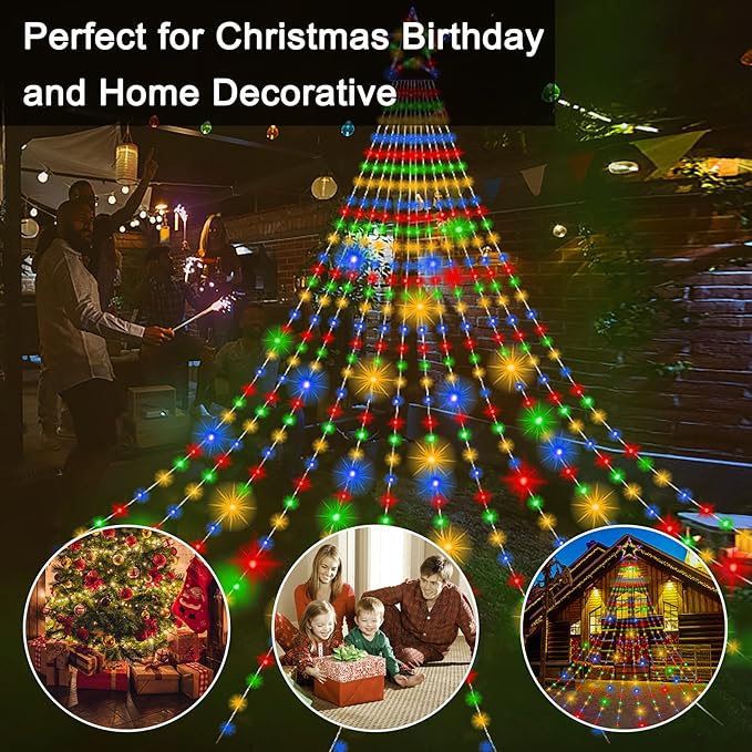Onory 23FT Christmas Outdoor Waterfall Star String Lights, 860 LEDs, 8 Modes, Waterproof for Yard, Patio, Party Decorations