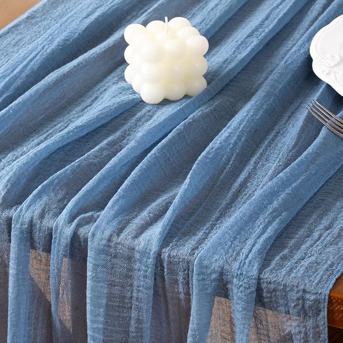 Socomi 6pcs Dusty Blue Easter Spring Gauze Cheesecloth Table Runner 120 Inch Rustic Boho Cheese Cloth Runner for Wedding Party Baby Bridal Shower Centerpiece Decoration Holiday Home Decorations