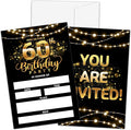 60th Birthday Invitations, Birthday Party Invitations For Women Men, 60 Year Old Birthday Invites, Black Gold Birthday Party Decorations Favors, 20 Invitations with 20 Envelopes - C04