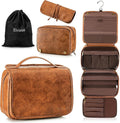 Elviros Hanging Toiletry Bag for Men Travel Essentials 3-in-1 Large Waterproof Dopp Kit PU Leather Shaving Bag with Separate Compartments for Grooming and Toiletries Mens Gift