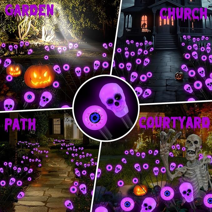 Solar Lights Outdoor,Halloween Decorations Outdoor, Scary Eyeball Lights,4PACKS 32LED,IP65 Waterproof,Halloween Decor for Garden/Yard/Patio/Lawn/Pathway(Purple)