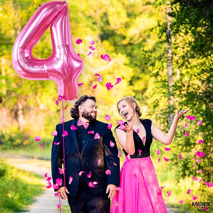 KatchOn, Hot Pink 4 Balloon Number - 40 Inch | 4th Birthday Balloons For 4th Happy Birthday Decorations | Number 4 Balloon For Pink Party Decor | 4th Happy Anniversary Decorations