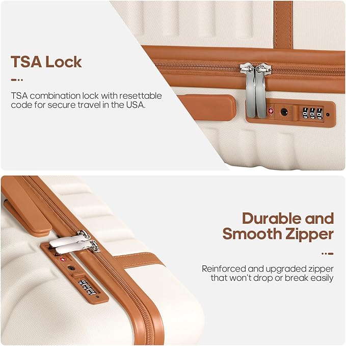 UKEIN Luggage Sets 3 Piece, Carry On Luggage 20In With Spinner Wheels,PC Hardside Suitcase Set with TSA Lock,Durable Carry On Suitcase With Travel Backpack for Men (Beige, 3 piece set (20inch))