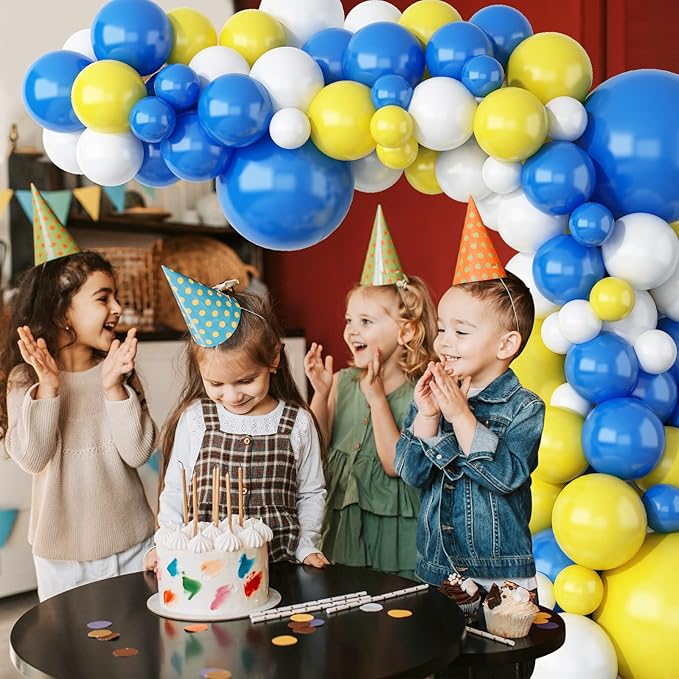 124PCS Blue Yellow White Balloon Garland Arch Kit, 18 12 5 inch Matte Blue White Yellow Balloons Garland Kit, Decoration Balloons for Birthday Baby Shower Wedding Anniversary Picnic Festival Party