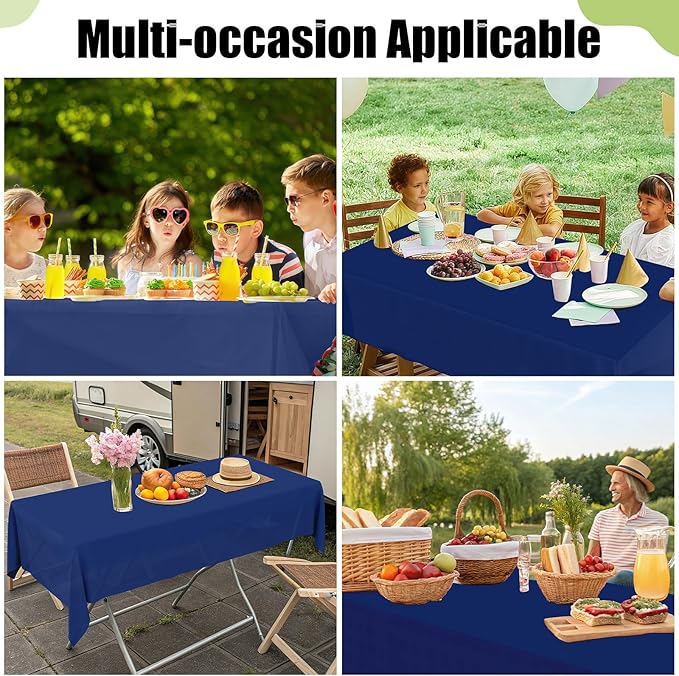 Smiry Disposable Table Cloth - 15 Pack, 54 x 108 Inch Waterproof Rectangle Tablecloths for Parties, Decorative Plastic Table Cover, Leakproof & Sturdy, Navy