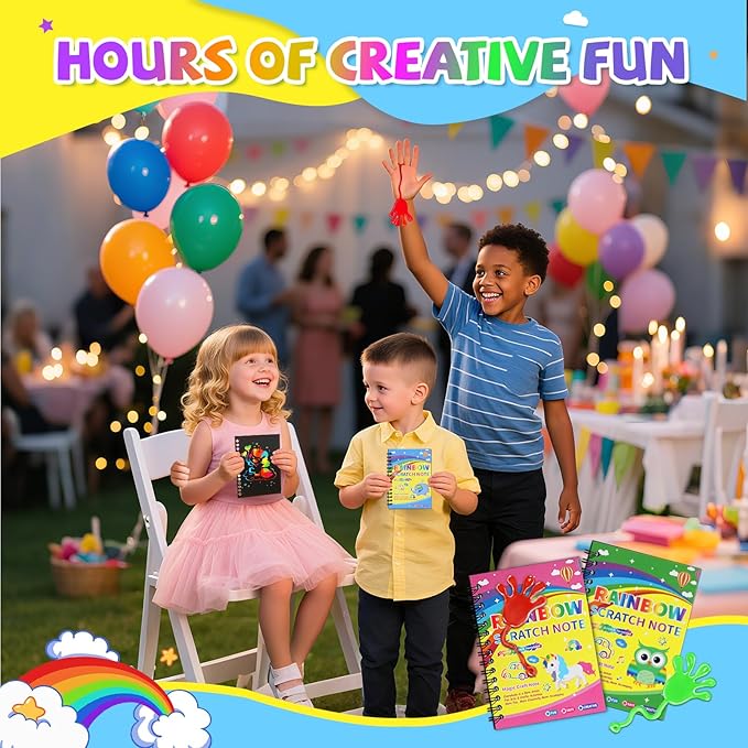 36*3 Packs Scratch Art Notebook+Sticky Hands+Stickers,Easter Party Favors for Kids 4-8-12,Return Gifts for Birthday Party Bulk Toys,Goodie Bags Stuffers, Classroom Prizes Students Gifts