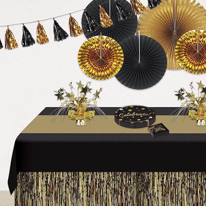 Beistle Black and Gold Plastic Tablecover Pack of 2