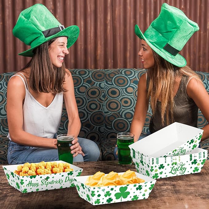 50 Pcs St. Patricks Day Decorations, Paper St. Patricks Day Food Trays, Disposable Shamrock Platters Green Snack Serving Trays, St Patrick's Party Supplies Irish Decor for Irish Bar Family Gatherings