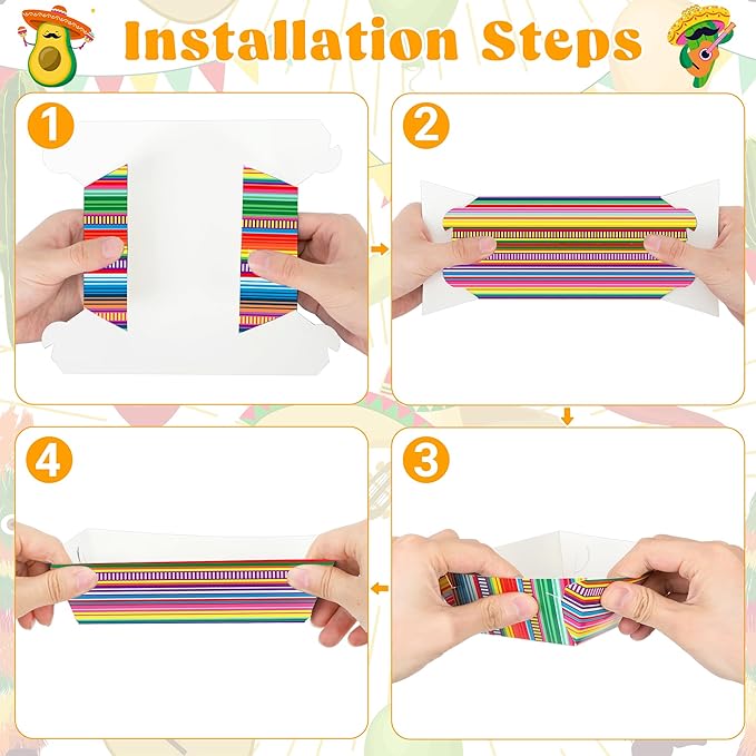 50 PCS Cinco De Mayo Decorations, Large Capacity Fiesta Plates, Serape Pattern Cinco De Mayo Paper Trays Mexican Food Trays Fiesta Hot Dog Trays, Disposable Mexican Theme Party Decorations