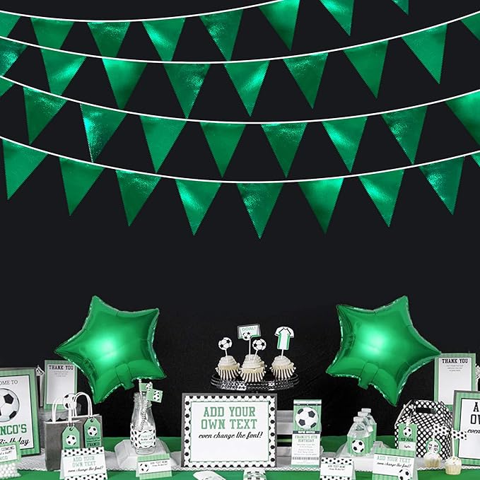 Green Party Decorations Triangle Pennant Banner Flag Dark Green Metallic Fabric Bunting Garland for Graduation Wedding Bridal Shower Birthday Baby Shower Holiday Retirement Game Party Supplies