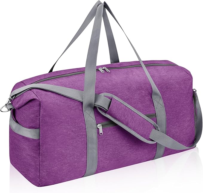 Felipe Varela Carry on luaggage Airlines Approved, Foldable Carry on Bag Travel Duffel Bags Overnight weekender Gym Duffle Carry Bag with Wet Pocket & Shoe Compartment for Women Men (Purple, 40L)