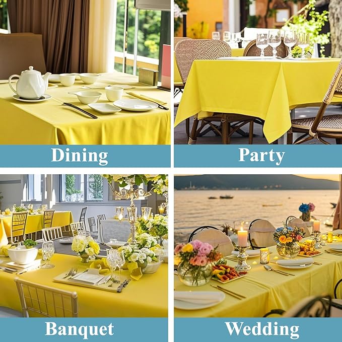 VidaFete Tablecloth 10 Pack 90 * 156inch Rectangle Table Cloth Polyester, Stain Wrinkle Resistant Polyester Dining Table Cover for Kitchen Dinning Party Wedding Rectangular Buffet Decoration(Yellow)