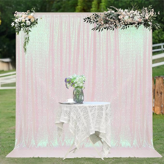 PartyDelight Iridescent White Sequin Backdrop 6x6ft - High Density 3mm Shimmer Sequin Background with 4-Inch Rod Pocket, Sparkly Photography Curtain for Birthday, TikTok & Live Decor