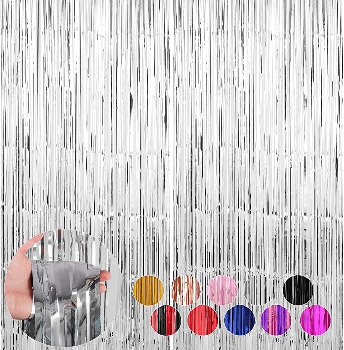 2 Pack Silver Foil Fringe Curtains Streamers Party Decorations 3.3 x 8.2 ft, Tinsel Curtain Fringe Backdrop for Parties, Silver Door Fringe Birthday Streamers, Photo Booth Backdrops, Party Decor