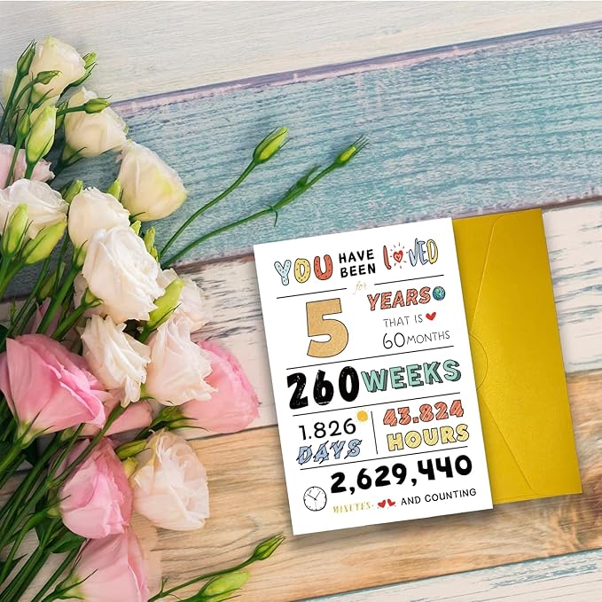 Cute 5th Birthday Card for Girls Boys, Ideal 5th Birthday Gift from Mom Dad, Five Years Old Birthday Card Gift For Son Daughter Children, Unique 5th Birthday Decorations for Grandson Granddaughter