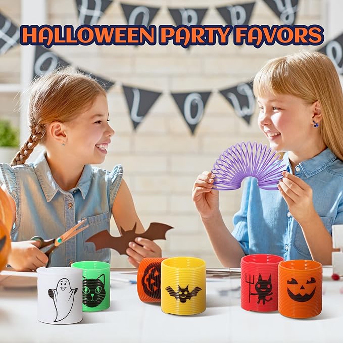 36PCS Halloween Coil Springs for Kids - Assorted Halloween Theme Pattern and Colors, Halloween Toys Party Favors Halloween Treat Bags Gifts