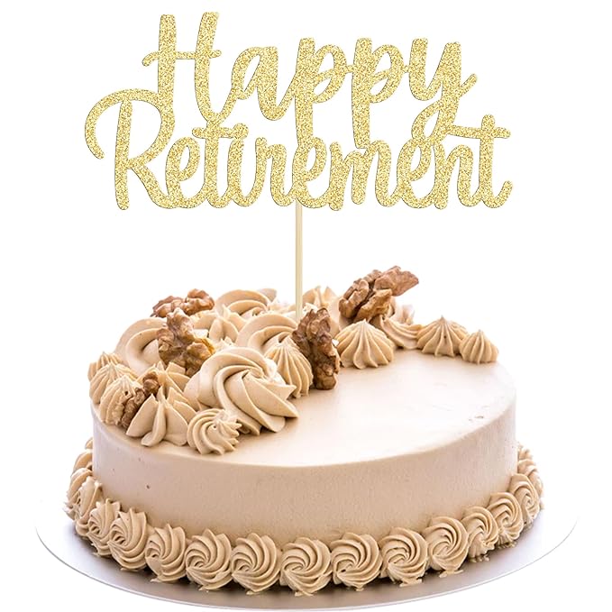 Gyufise Gold Glitter Happy Retirement Cake Topper Retirement Cake Decoration Picks for Retired Party Cake Decoration Party Supplies 1 Pack