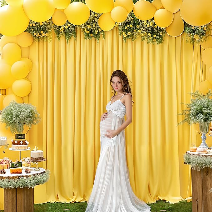 8x10FT Yellow Backdrop Curtains for Wedding Parties, Wrinkle Free Polyester Photography Backdrop Drapes for Wedding Baby Shower Birthday Parties Stage Background Stand Decorations 4x10ft,2 Panels