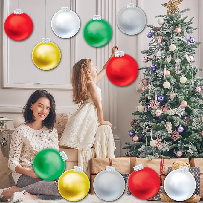 10 PCS Outdoor Decorations, 11 Inch Inflatable Christmas Balls, Festive Ornaments for Front Door Yard, with Pump (Red, Green, White, Gold, Silver)