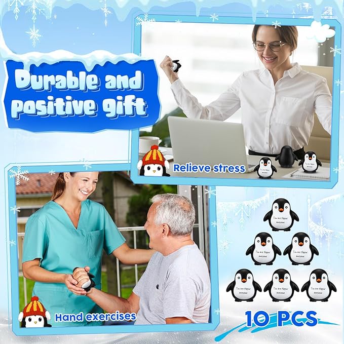 10 Pcs Penguin Stress Balls Emotional Relief Squeeze Stretchy Fidget Inspirational Animal Stress Balls Funny Penguin Plush Toy for Student Coworker Employee Teacher Social Worker