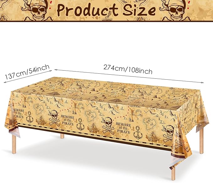 Irenare 1 Piece Pirate Tablecloth for Party Decor - 54 x 108 Inches Pirate Treasure Map Tablecover Plastic Island Treasure Table Covers Navigation Supplies for Birthday Party Decoration