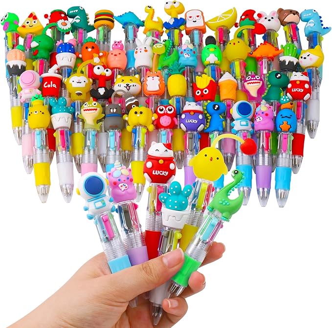 CZWZ 50Pcs Mini Multicolor Pens in One 4-in-1 Cute Pens Bulk for Kids, Ballpoint Pen for Birthdays and Children's Parties, Fun Pen Gifts Assorted Ink Kawaii Pen