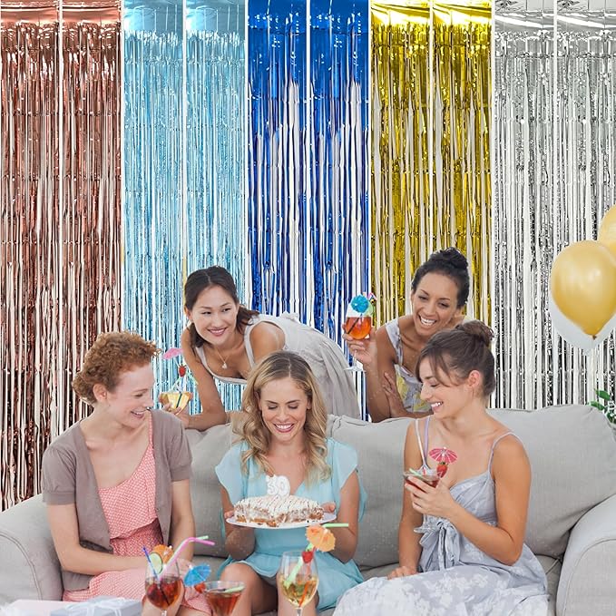 10 Pack Silver Foil Curtain Backdrop Metallic Tinsel Foil Fringe Curtains Photo Booth Props for Birthday Wedding Engagement Bachelorette Christmas Holiday Celebration Party Decorations Supplies
