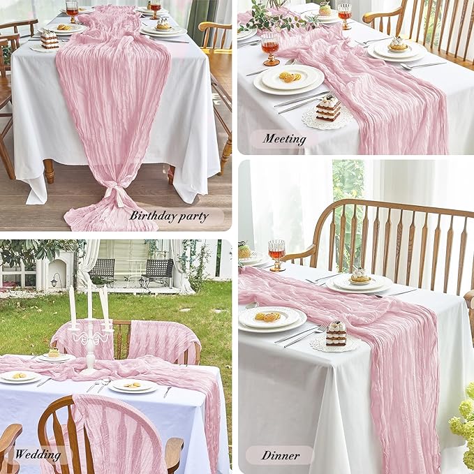 IVAPUPU 6 Pcs Cheesecloth Table Runner - 10ft Pink Easter Spring Boho Gauze Cheese Cloth Table Runners for Baby Shower Decoration Wedding Party Summer Garden Farmhouse Decor