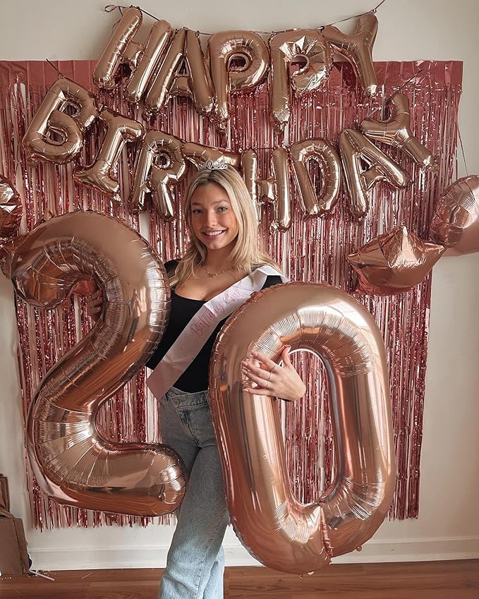 Rose Gold Number 20 Balloon 40 inch, 20 Number Balloons, 20th Birthday Decorations, 20 Year Old Women Men Rose Gold Party Supplies