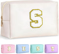 TOPEAST Initial Cosmetic Bag for Women, Preppy Small Makeup Bag, PU Leather Waterproof Toiletry Bag, Monogrammed Birthday Gifts for Women, Stuff for girls (White S)