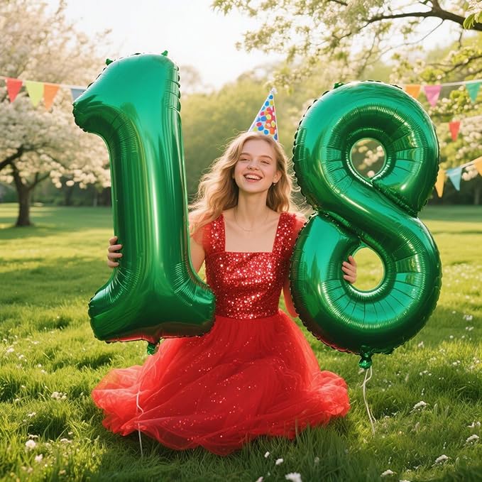 40 Inch Green Number 18 Digital Balloon,Jumbo Mylar Foil Helium Balloon for 18 Balloons for Birthday Party,Wedding Anniversary Party Decorations